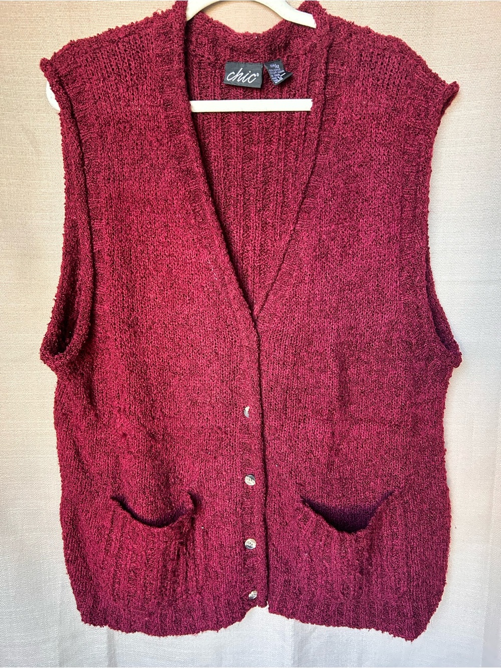 chic Burgundy V-Neck Button Front Knit Sweater Vest